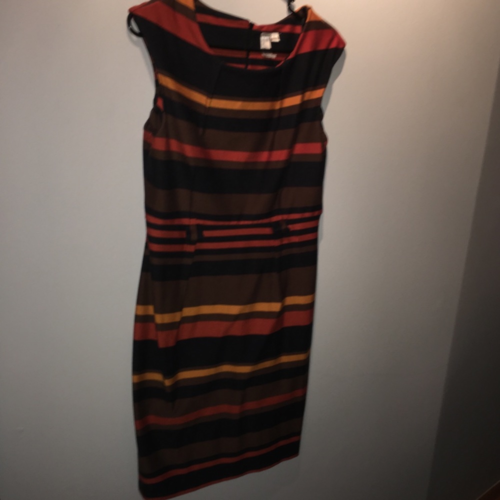 Brown & orange striped dress with belt loop